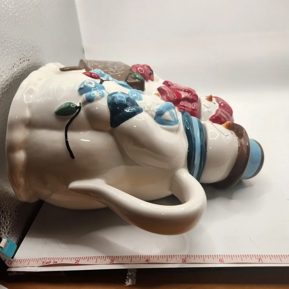 Snowman Family Ceramic Teapot Christmas Holiday Winter Decor Red Blue